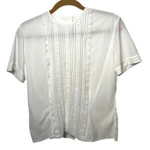 Vintage 60s White Ruffle Blouse S/M Jane Holly Nylon Sheer Back Button Up Top